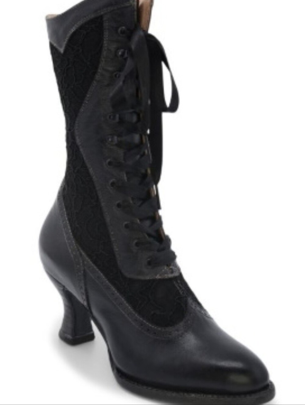 Abigale Lace Up Black Rustic Leather with Black Lace